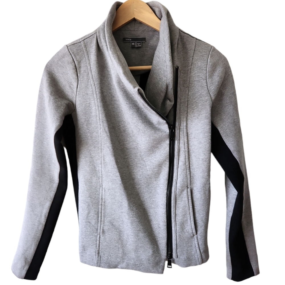 Vince Knit Grey Black Full Asymmetrical Zip Moto Biker Jacket Women's Sz XS